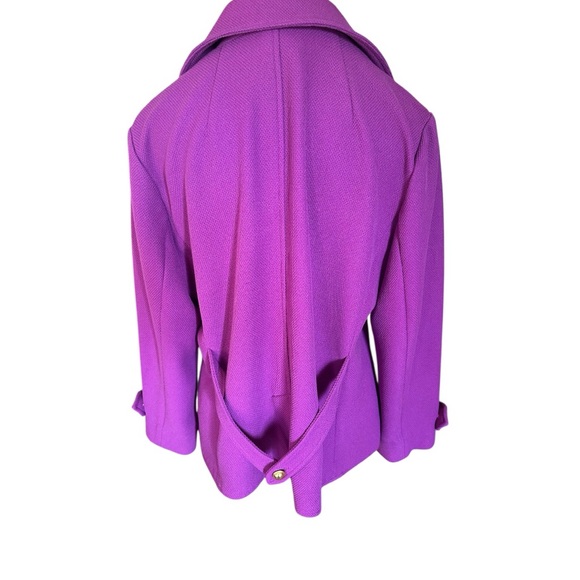 Joan Rivers Fuchsia Pink Purple Knit Blazer Jacket Gold Buttons L Pockets Career - Picture 2 of 11
